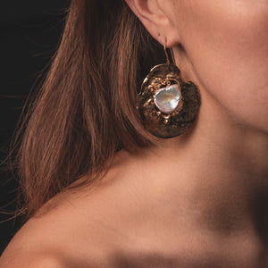 Sicilia Aura Earrings in Gold with Pearls by What If You Stayed Jewelry worn on ears
