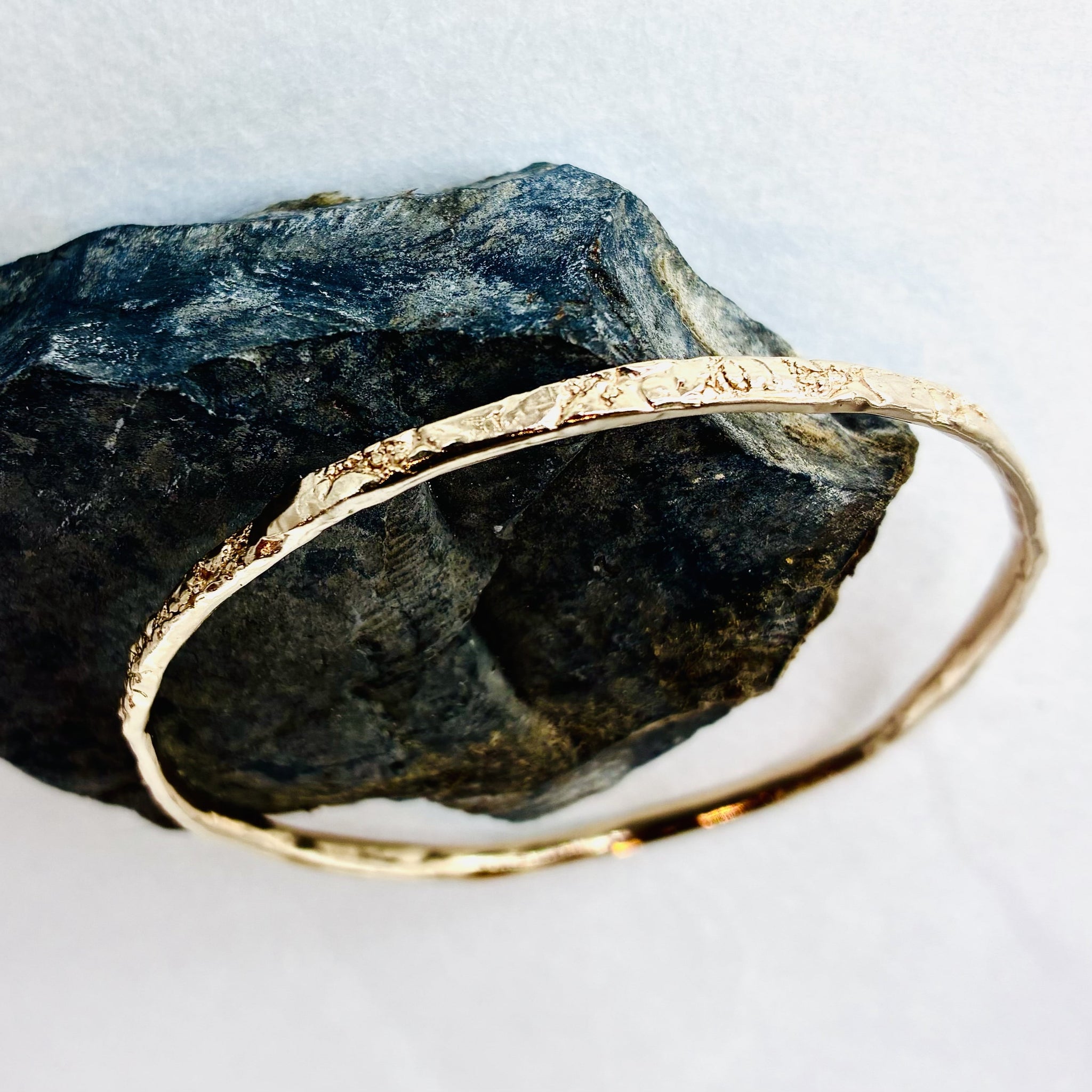 Gold Bangle With Organic Texture On Natural Stone Made By What If You Stayed